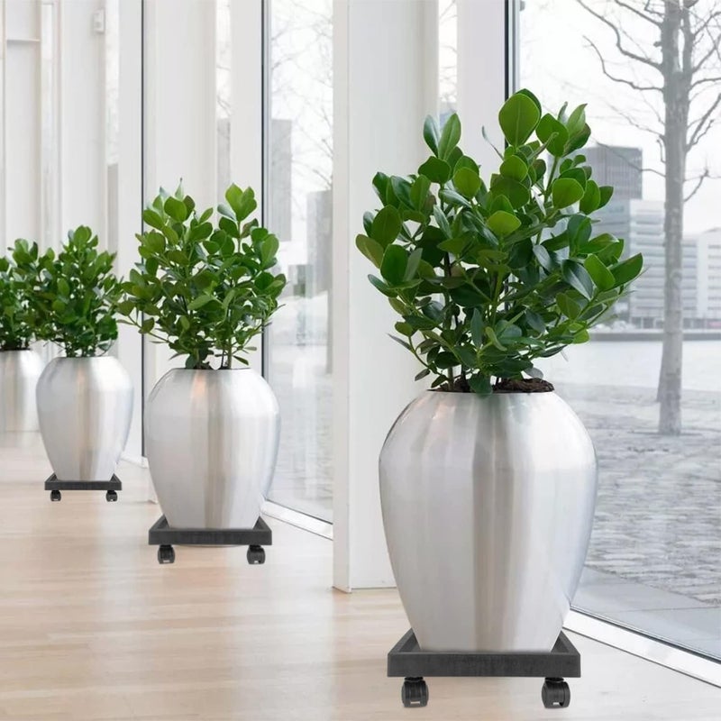 JOIKIT 2 Pack 11.8 Inch Square Plant Caddy with Wheels, Heavy Duty Rolling Plant Stand, Wheeled Planter Saucer Tray, Square Pot Trolley for Indoor Outdoor - Image 5